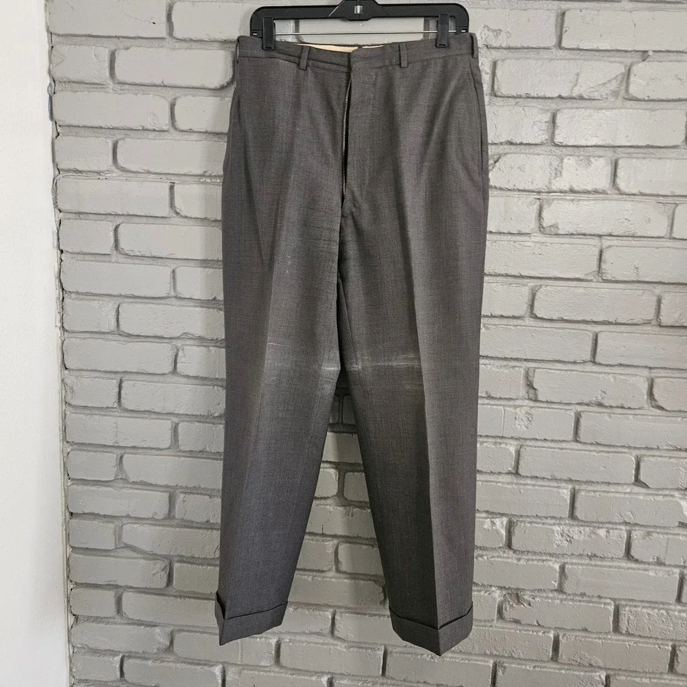Vintage Grey‎ Wool 2 Piece Suit 42 Cinch Trousers Cuffed Two Button Blazer Gray
